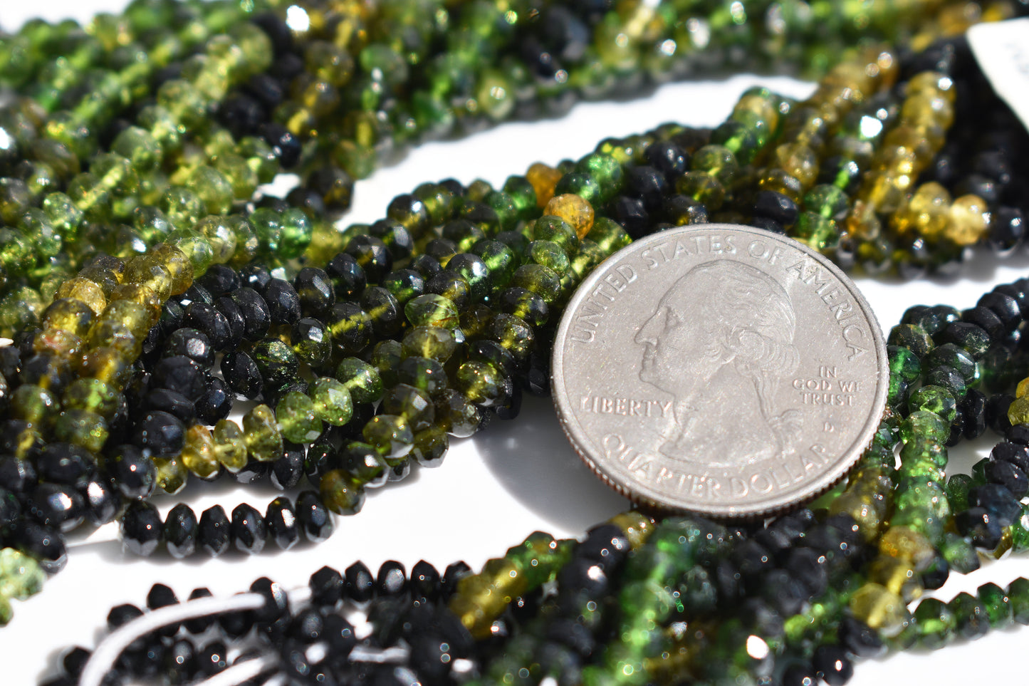 Green & Black Tourmaline Beads - Faceted Rondelle 2.5mm-4mm