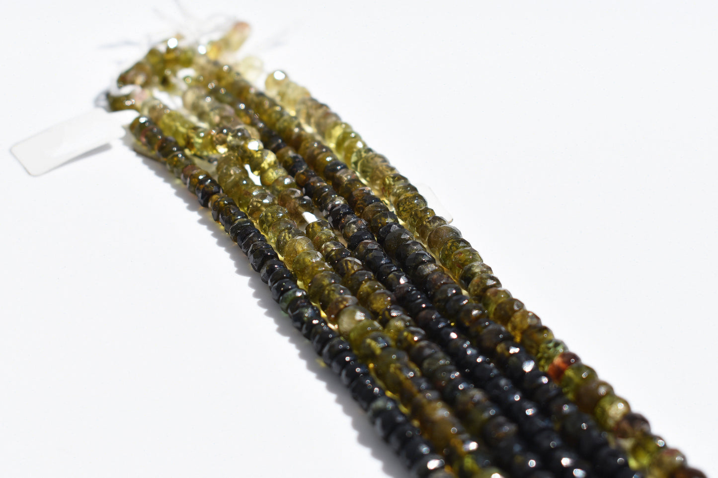 Grey, Black & Green Tourmaline Rondelle Faceted Beads 3-5.5mm