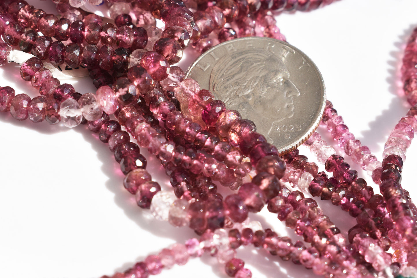 Ombre Pink Tourmaline Rondelle Graduated Beads - 2.5-3mm