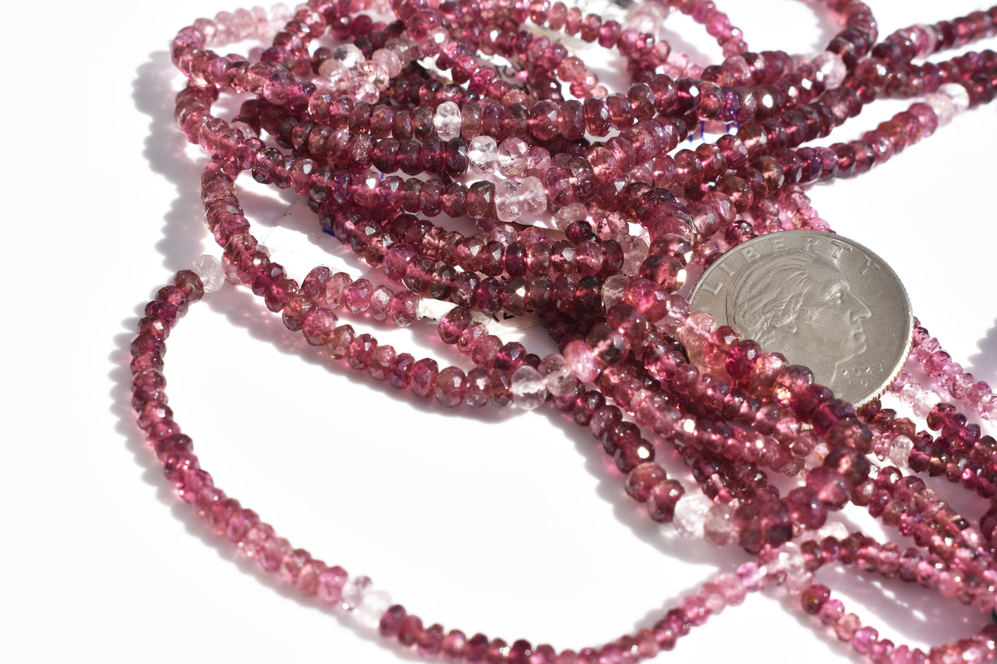 Ombre Pink Tourmaline Rondelle Graduated Beads - 2.5-3mm