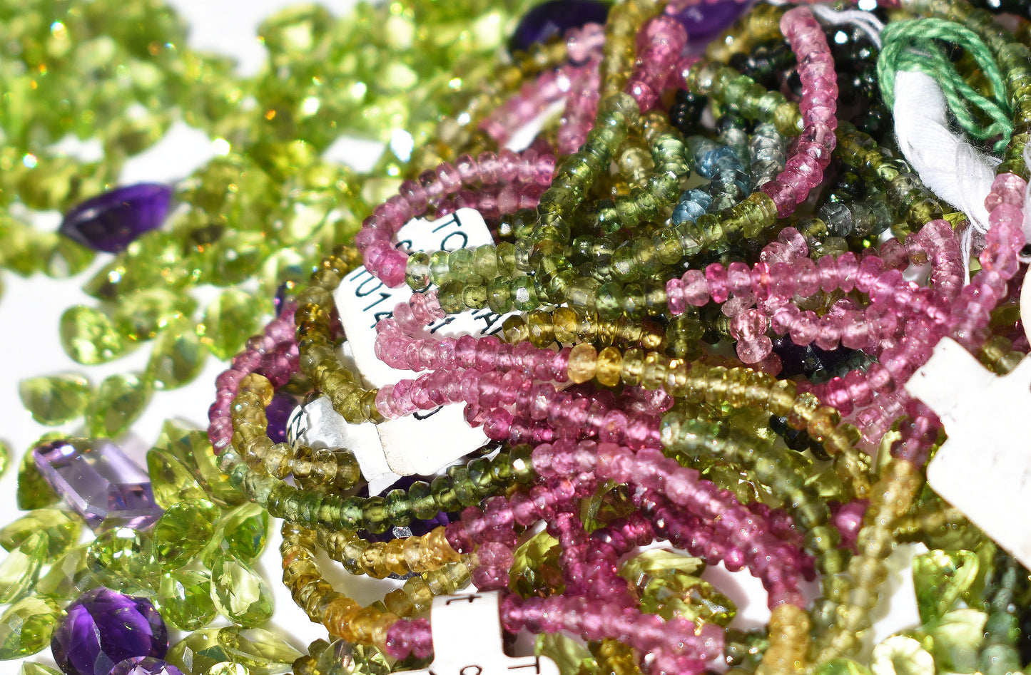 Green and Pink Tourmaline Rondelle Beads 2-2.5mm