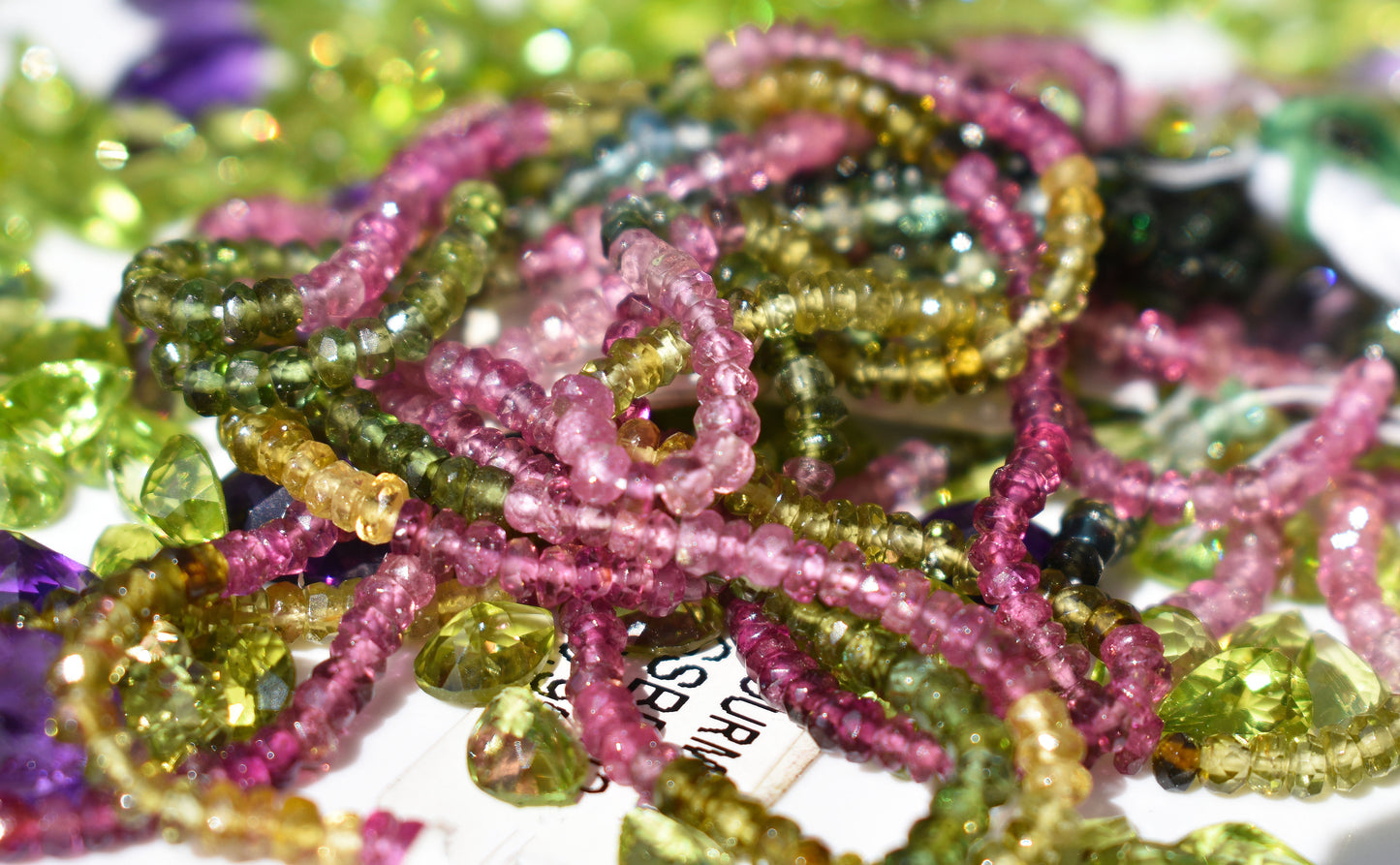Green and Pink Tourmaline Rondelle Beads 2-2.5mm