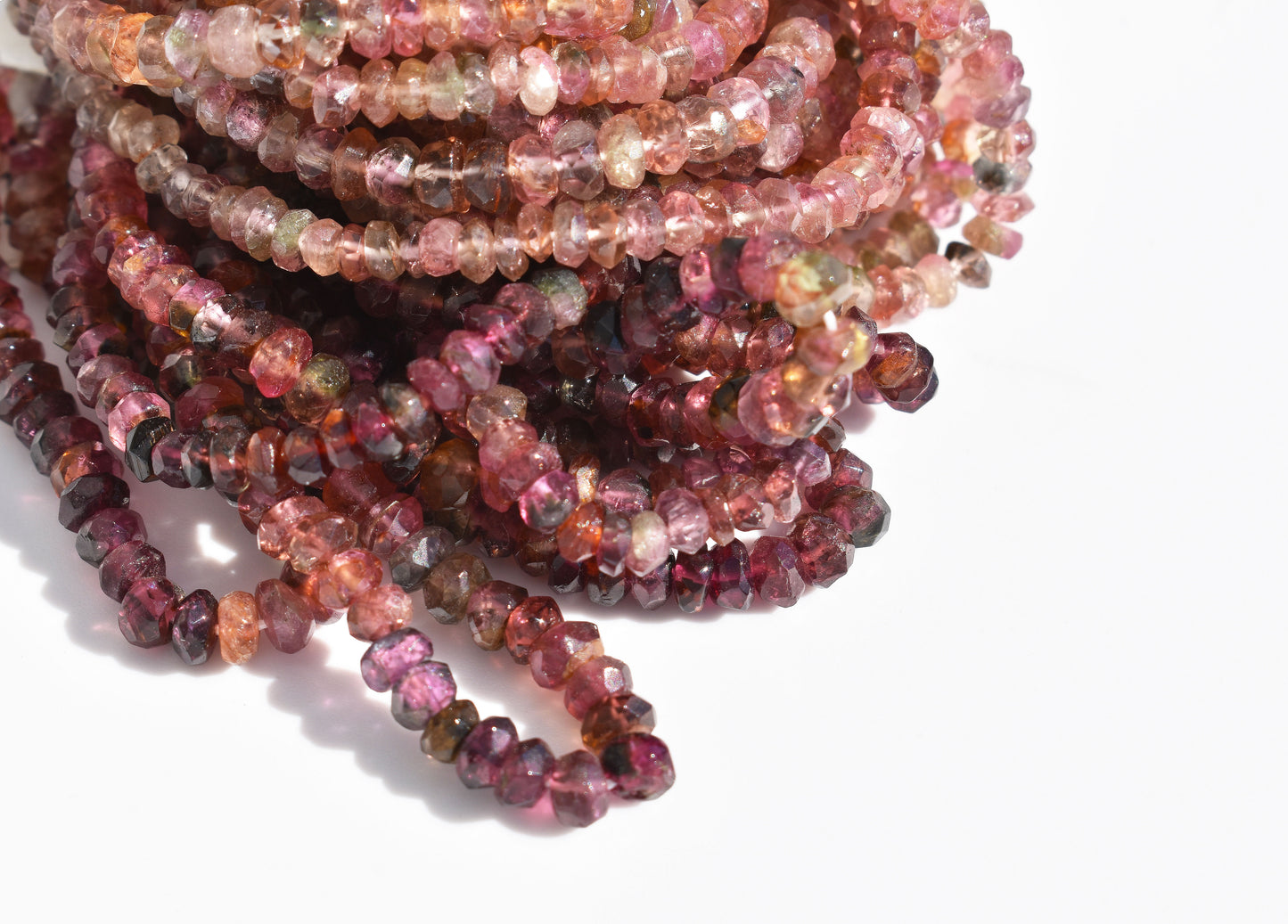 Ombre Tourmaline Pink Rondelle Beads 3-3.5mm - Orange & Grey-Blue Inclusions
