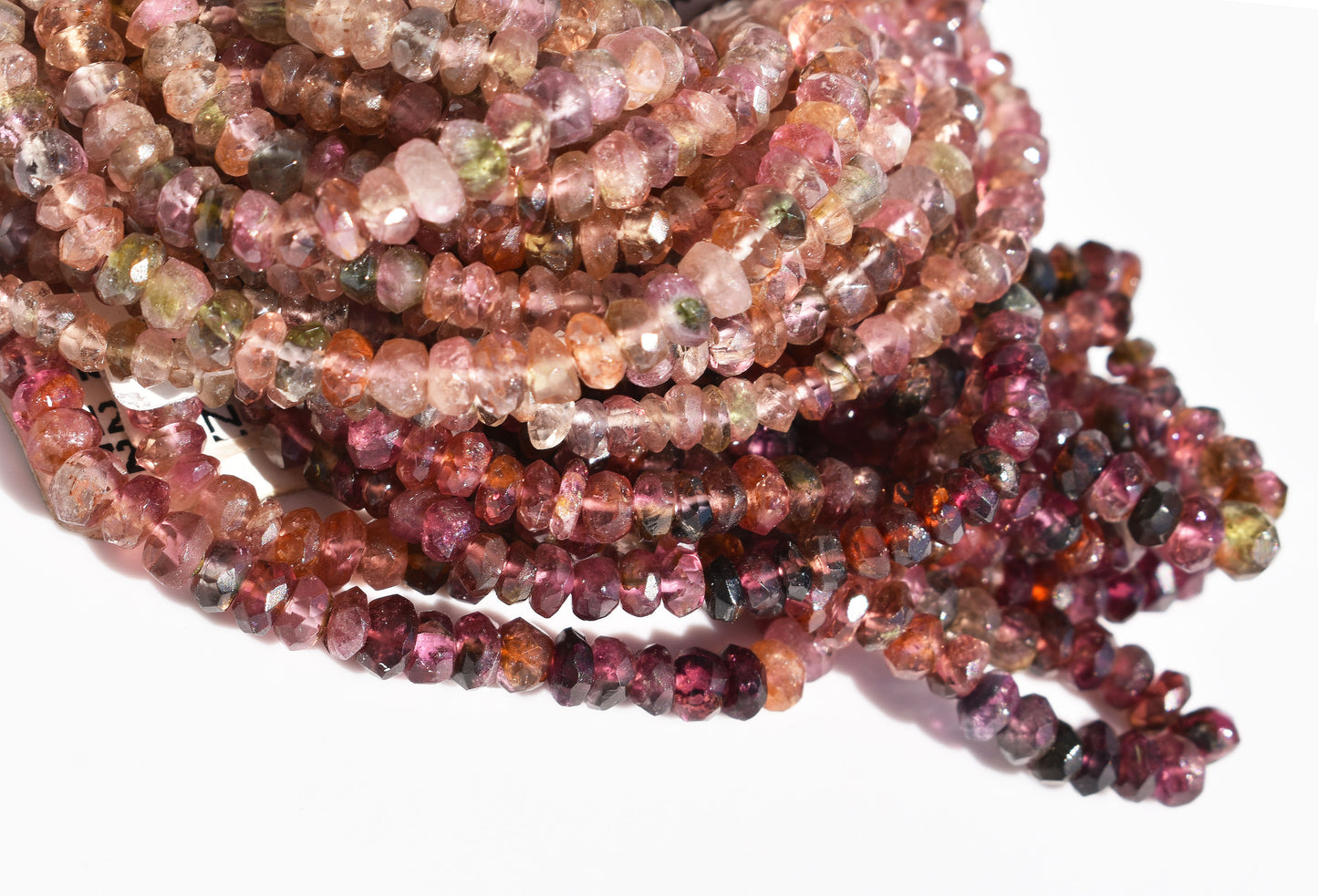 Ombre Tourmaline Pink Rondelle Beads 3-3.5mm - Orange & Grey-Blue Inclusions
