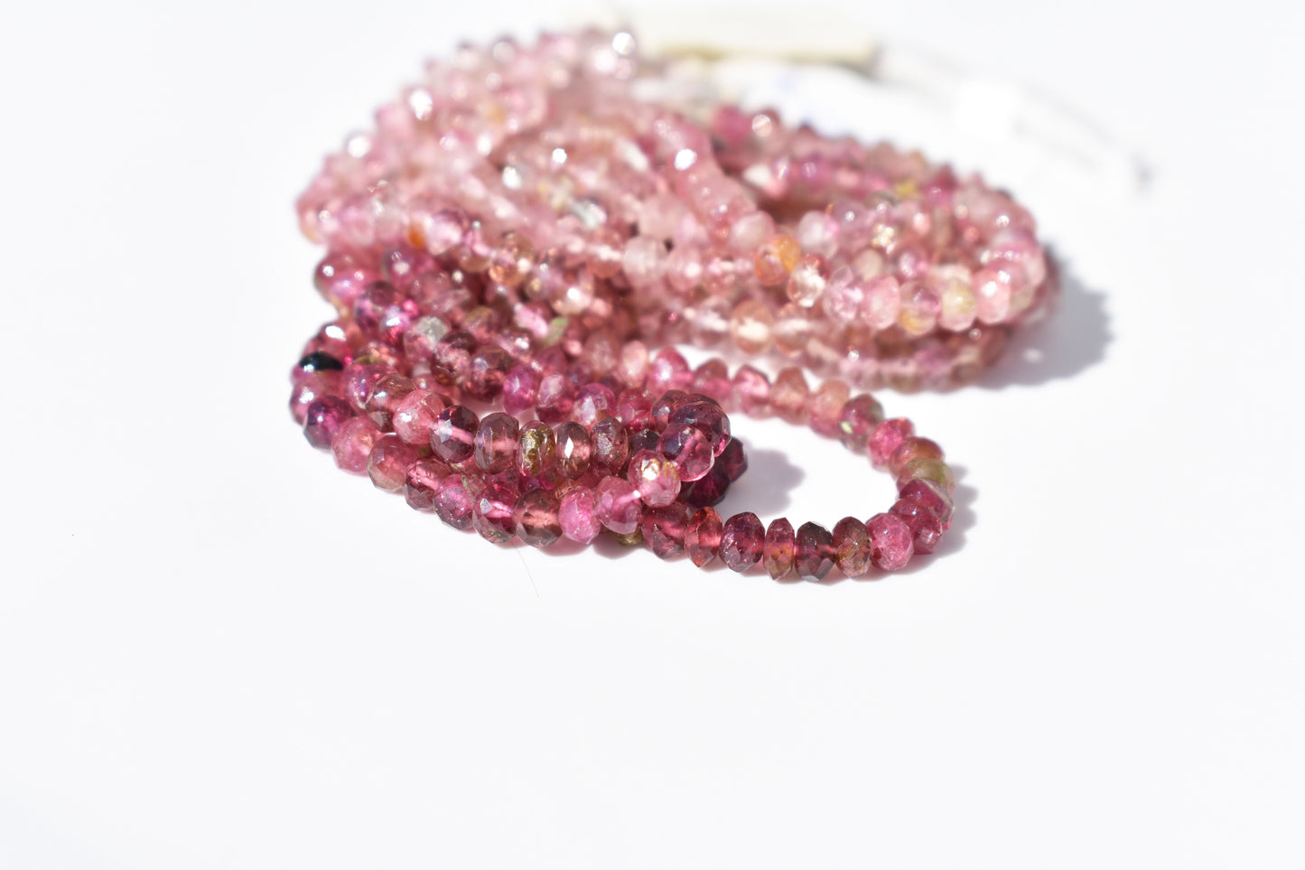 Ombre Tourmaline Pink Rondelle Beads 3.5-4mm - Orange & Grey-Blue Inclusions