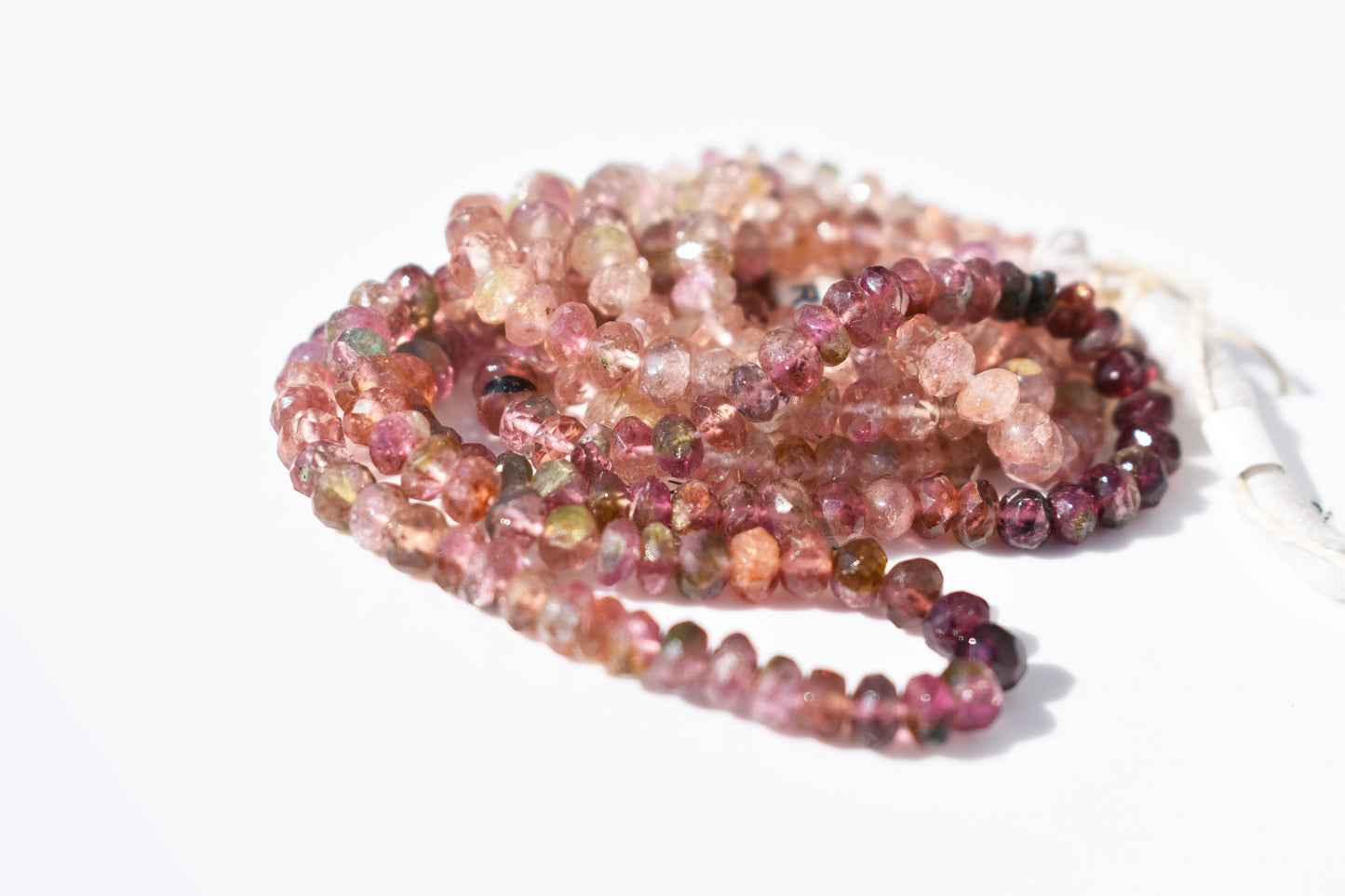Ombre Tourmaline Pink Rondelle Beads 3.5-4mm x 2-2.5mm - Orange & Grey-Blue Inclusions