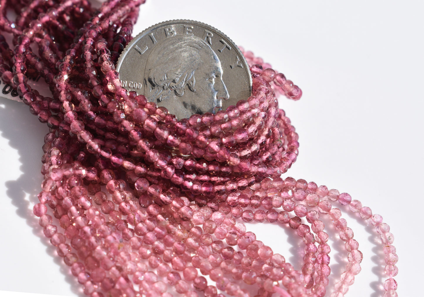 Ombre Pink Tourmaline Faceted Round Beads 1.5-2mm