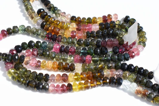 Multi-Color Tourmaline Rondelle Beads - Large Moody 5.5-6mm