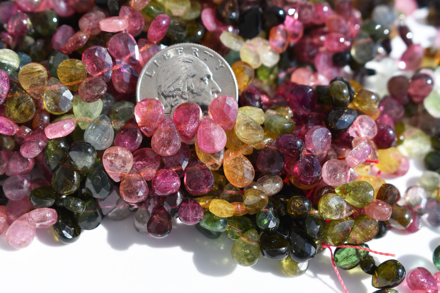 Multi-Color Tourmaline Faceted Pear Beads - Rainbow Family 5-9.5mm