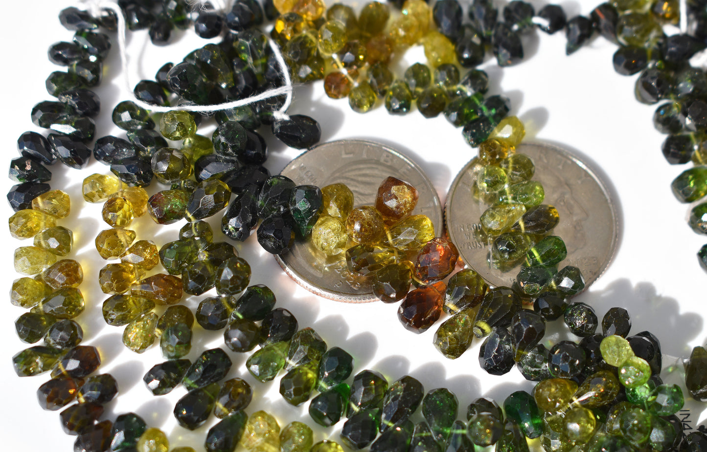 Green Tourmaline Faceted Briolette Drop Beads - 3-5mm Family