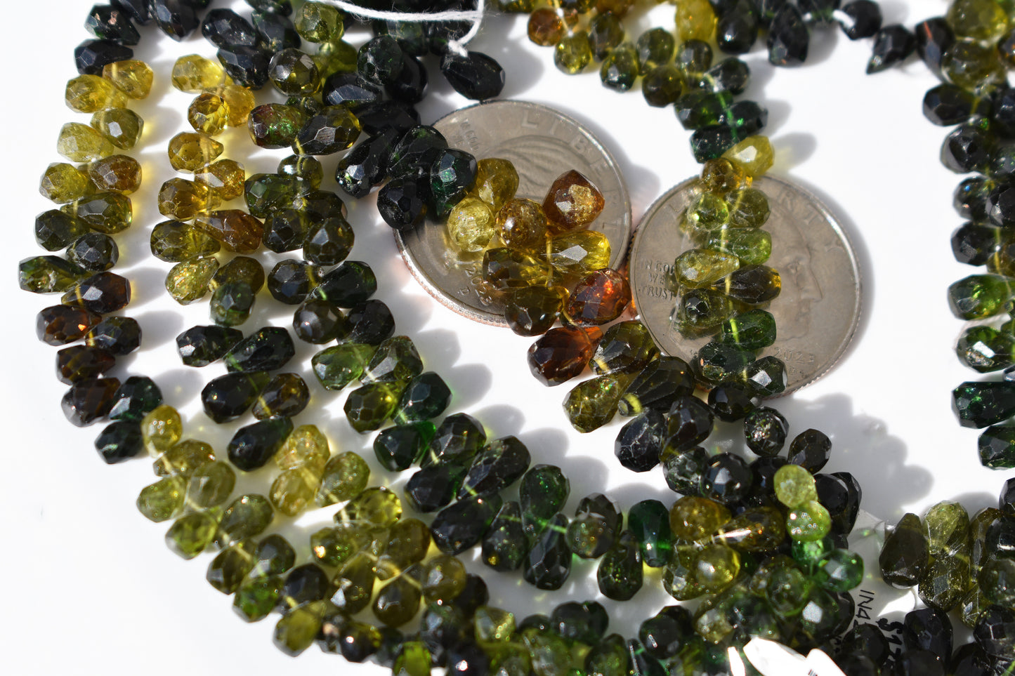 Green Tourmaline Faceted Briolette Drop Beads - 3-5mm Family