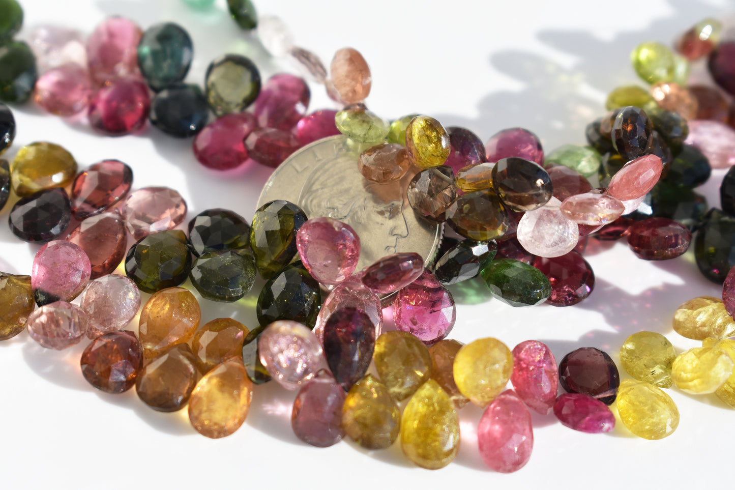Multi-Color Tourmaline Faceted Pear Beads 7-7.5mm