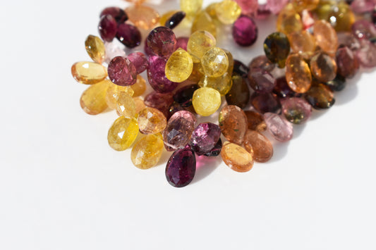 Multi-Color Tourmaline Faceted Pear Beads 6-6.5mm