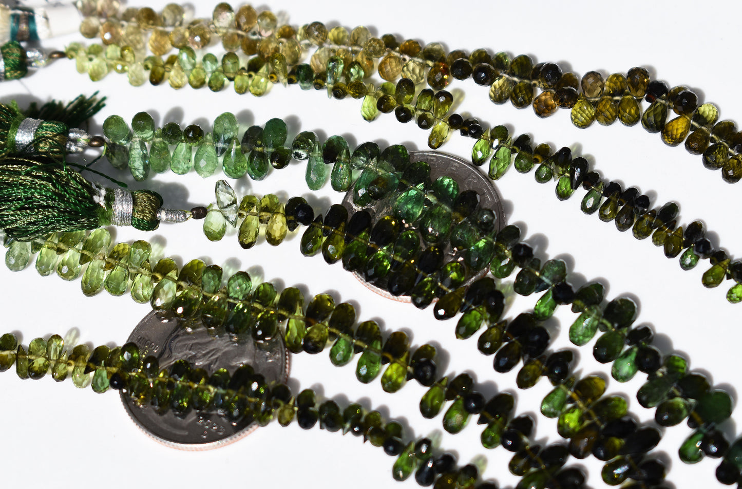 Gorgeous Green Tourmaline Briolette Drop Beads - Ombre