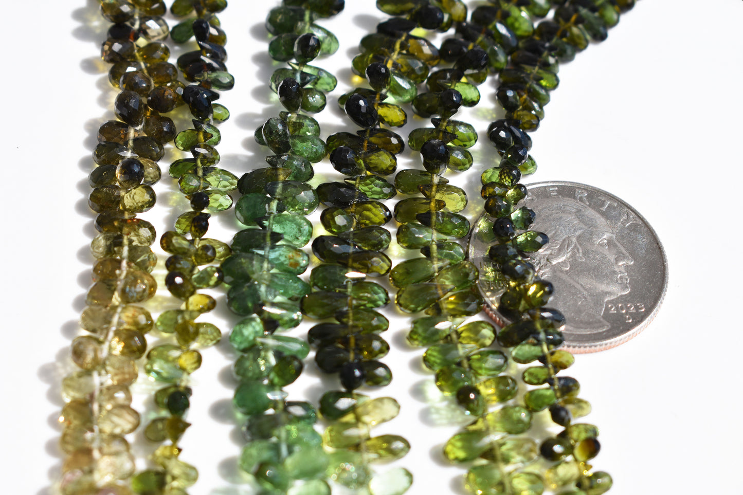 Gorgeous Green Tourmaline Briolette Drop Beads - Ombre