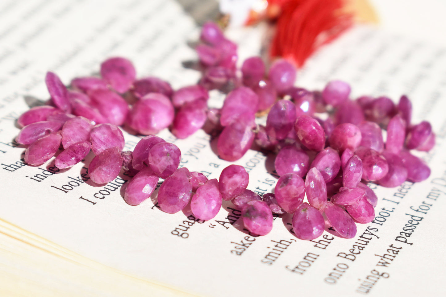 Ruby Pear Beads - Graduated & Faceted 3-7.5mm