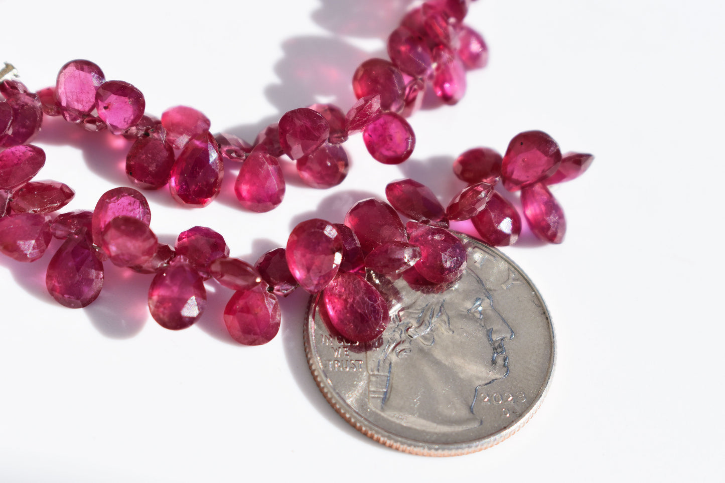 Ruby Pear Beads - Graduated & Faceted 3.5-4.5mm