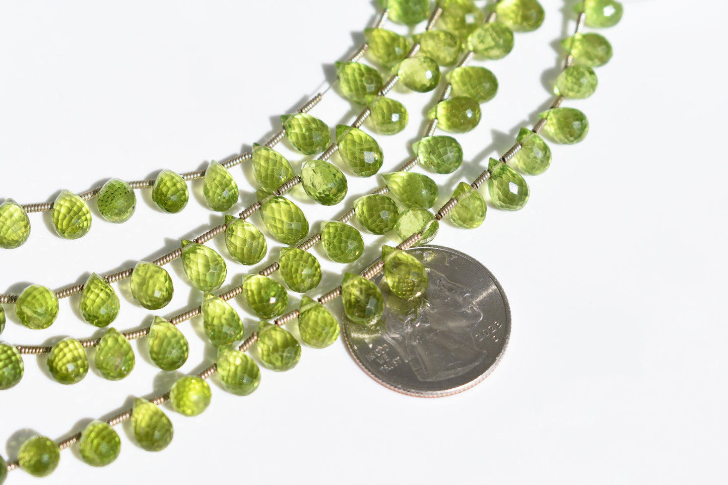 Peridot Briolette Drops - Faceted Beads - 5-5.5mm