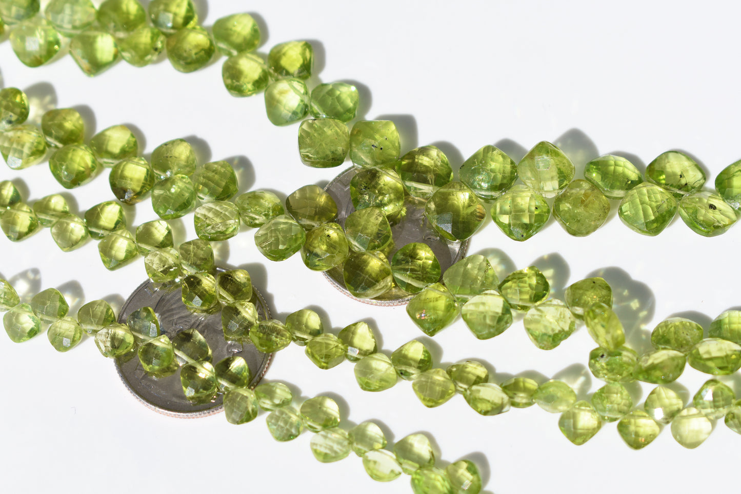 Peridot Square Cushion Beads - Diamond Faceted Family - 4.5-8.5mm
