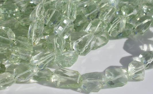 Green Amethyst Faceted Nugget Beads