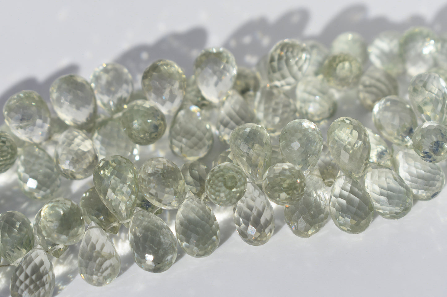 Green Amethyst Faceted Drop Briolette Beads