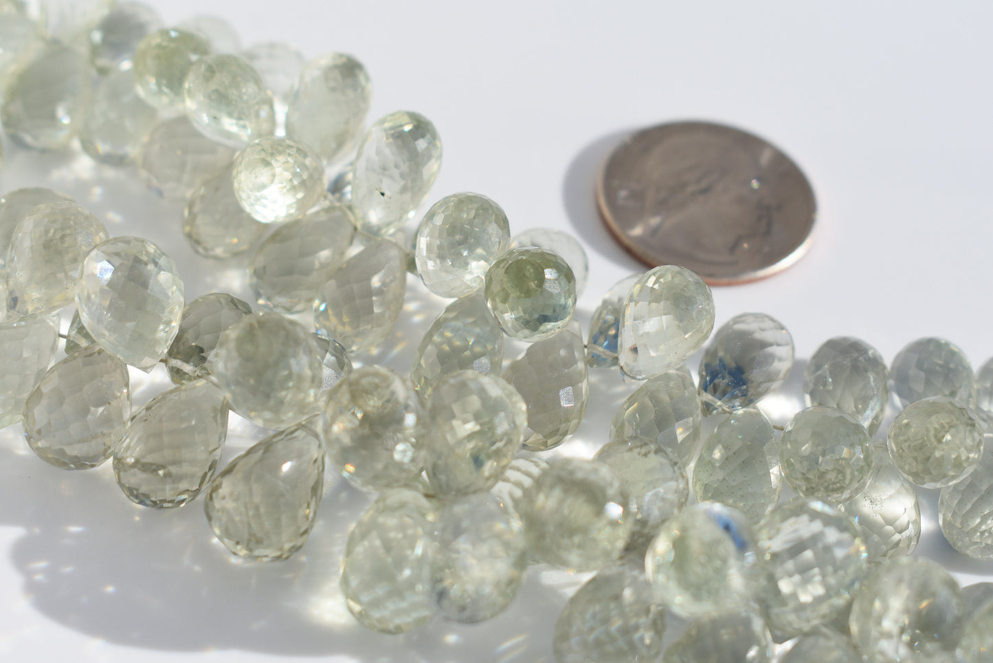 Green Amethyst Faceted Drop Briolette Beads