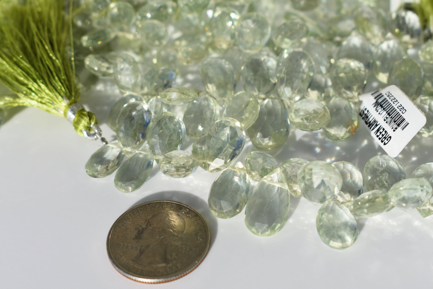 Green Amethyst Faceted Graduated Elongated Pear Beads