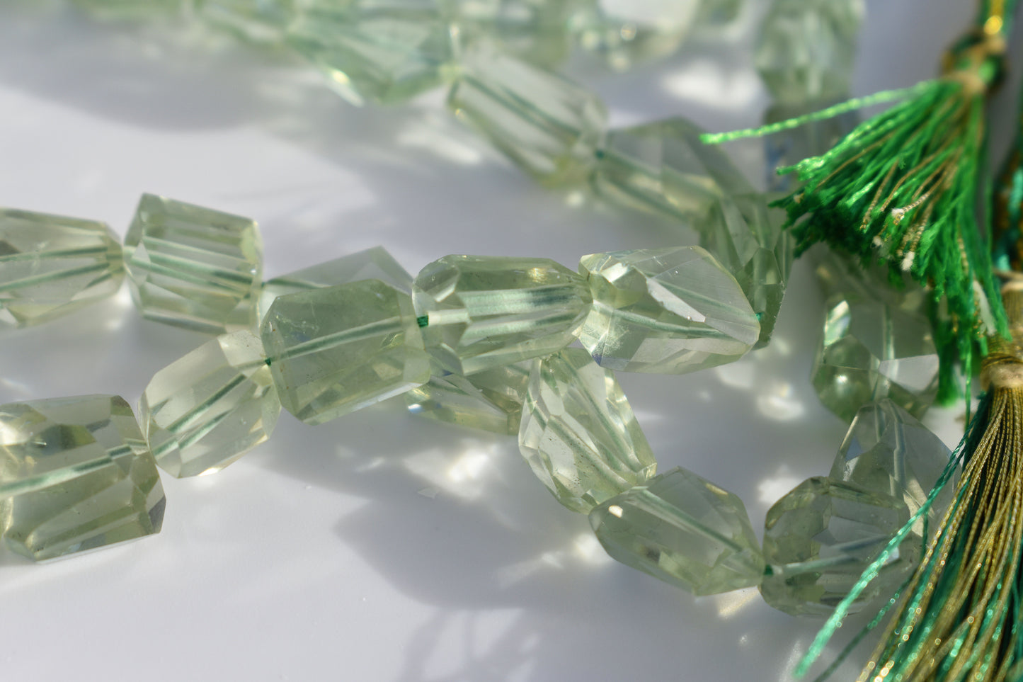 Green Amethyst Faceted Nugget Bead - Necklace/Strands
