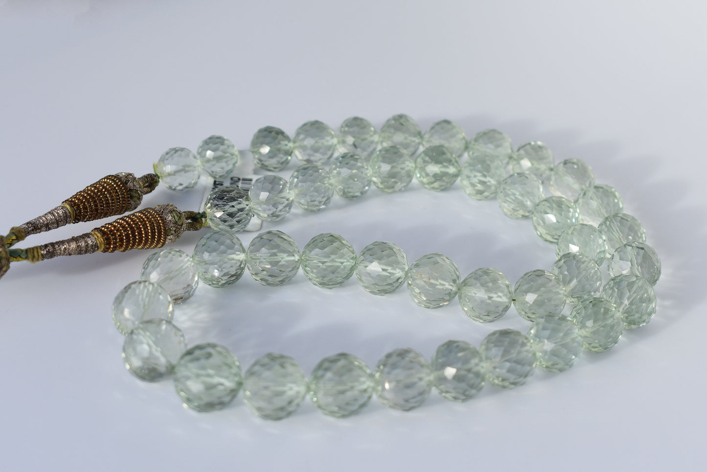 Green Amethyst Graduated Faceted Round Bead Necklace