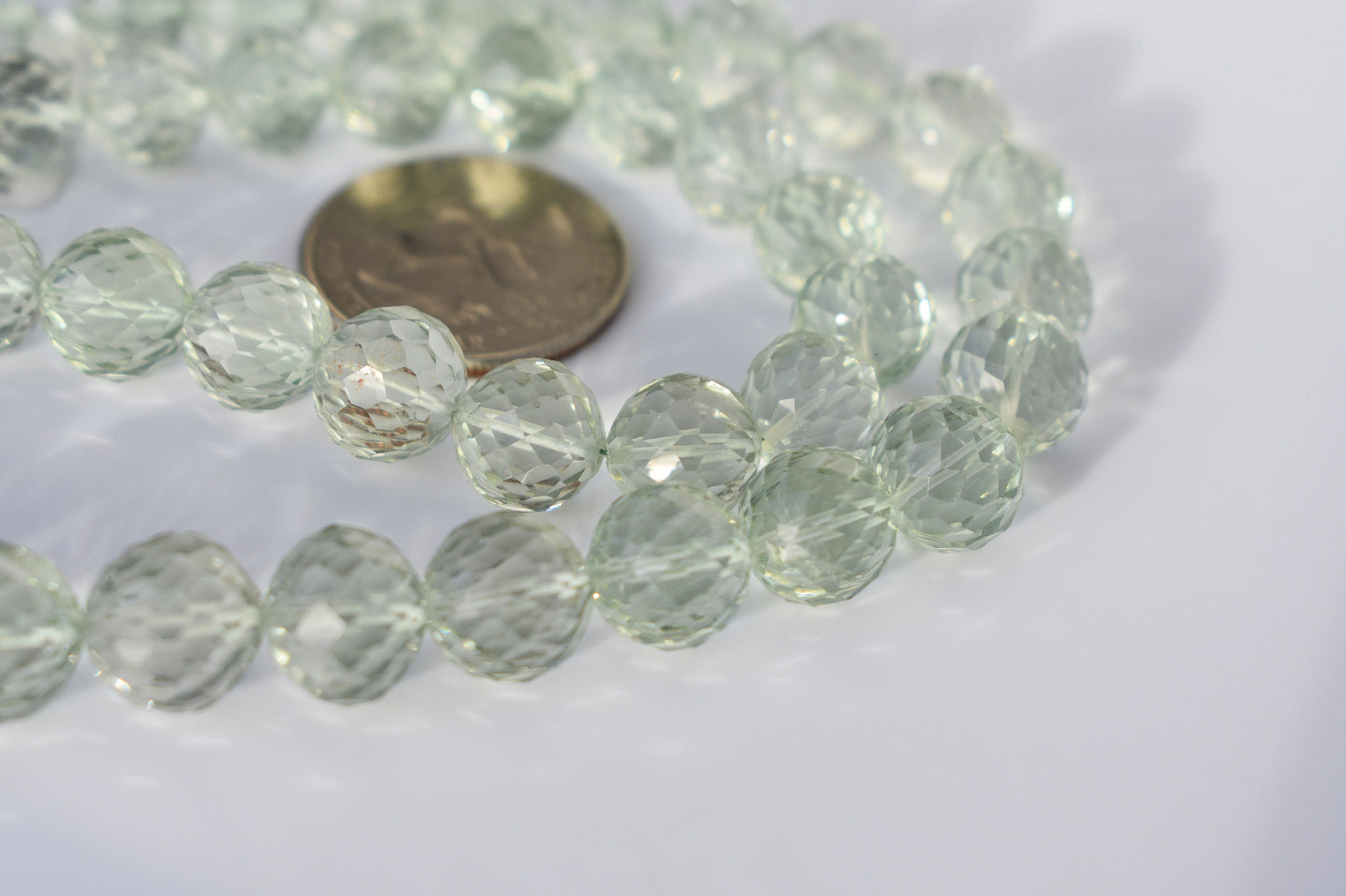 Green Amethyst Graduated Faceted Round Bead Necklace