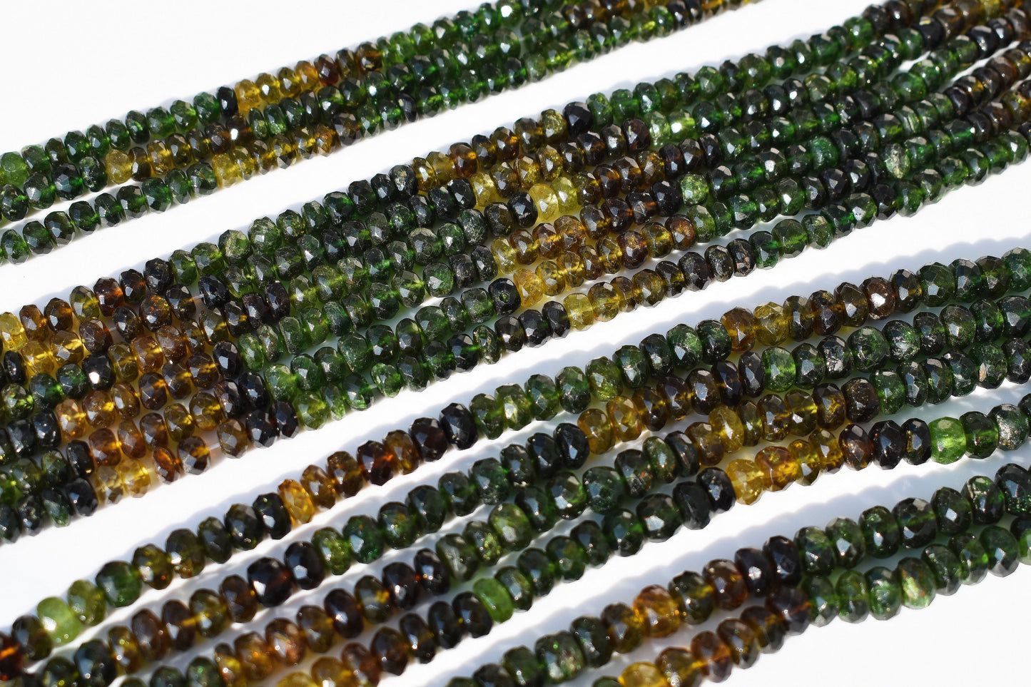 Tourmaline Rondelle Faceted Beads in Green & Olive